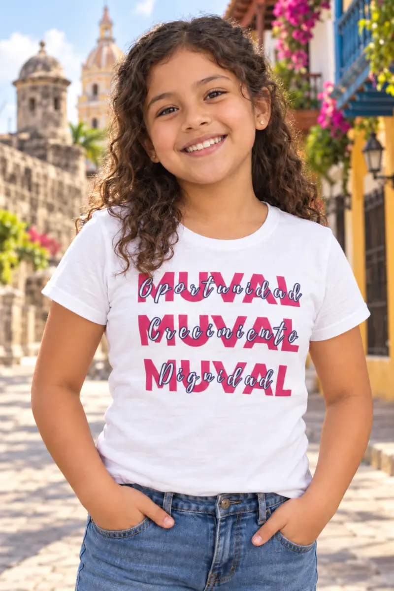 Niña usando una camiseta MUVAL en Cartagena